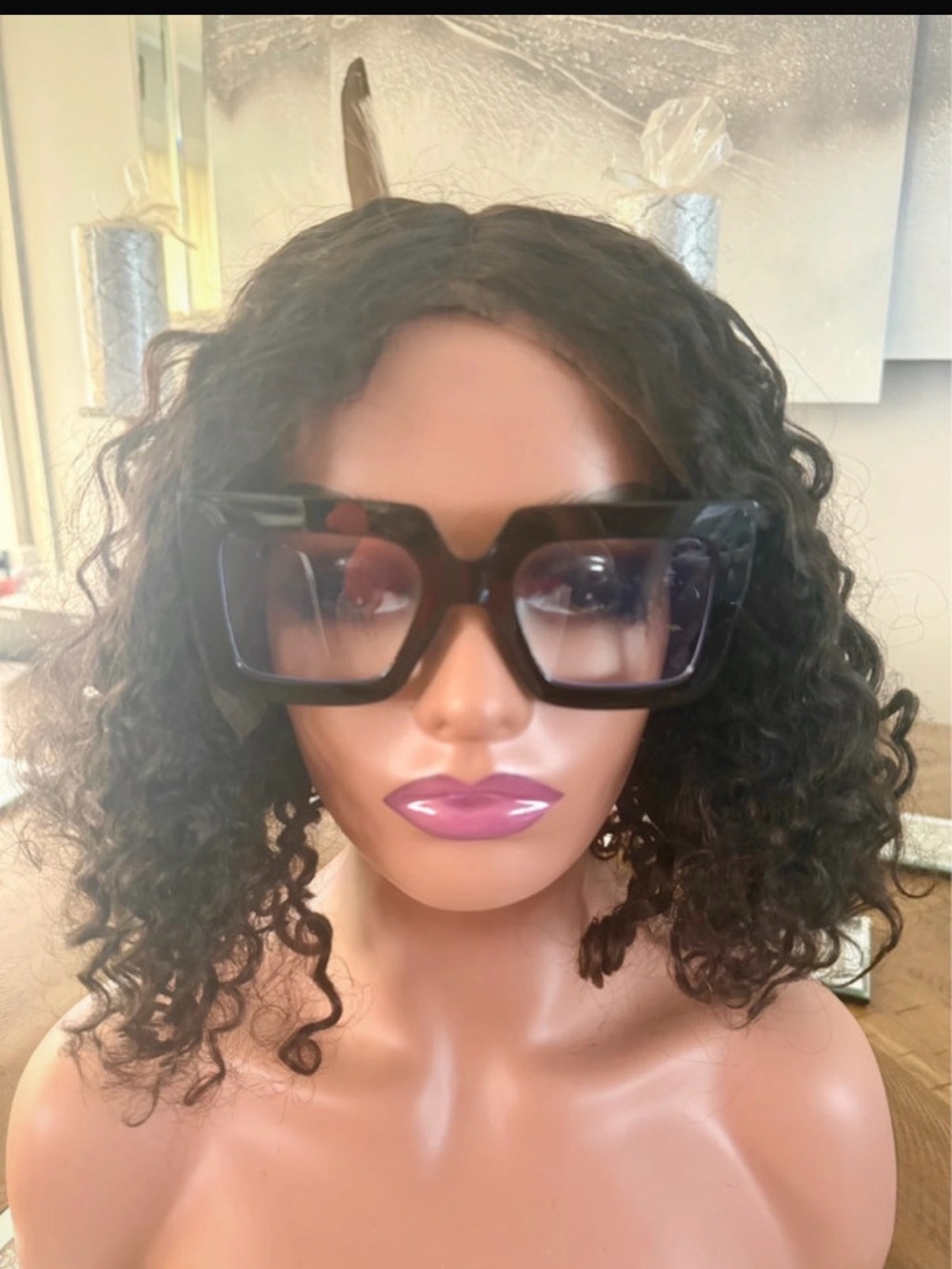 Short Curly synthetic hair wig in black- Women Hair Wig